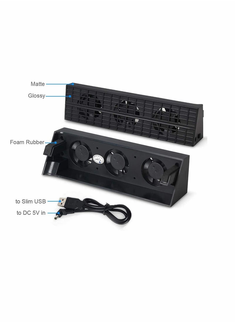 2-in-1 Turbo Cooling Fan & USB Hub Combo Kit for PS4 Slim - ELECDON Auto Temperature Controlled Heat Exhaust Cooler, 4-Port USB3.0 Expansion Adapter Charger Controller Splitter for Playstation Slim