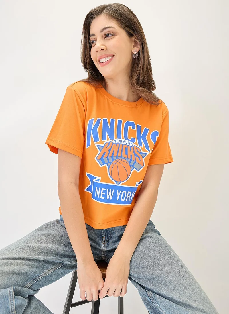 globus Globus Women Typography Printed Round Neck Cotton Oversized Trendy Crop T-Shirt