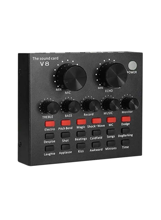Generic V8 Multifunctional Live Sound Card USB Audio Interface Intelligent Volume Adjustable Audio Mixer Sound Card for Recording Hosting Speech  - Image 1