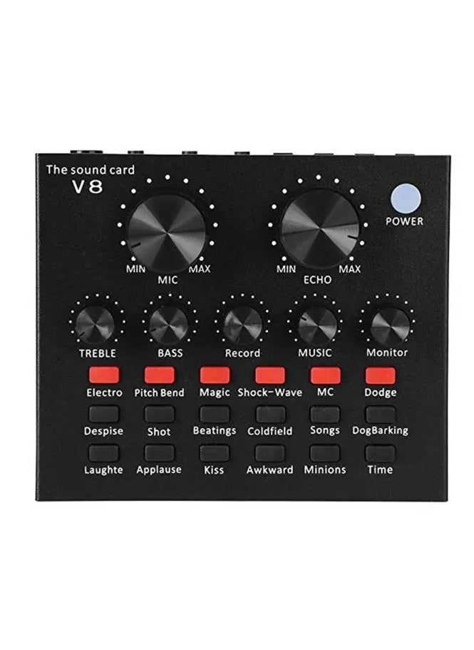 Generic V8 Multifunctional Live Sound Card USB Audio Interface Intelligent Volume Adjustable Audio Mixer Sound Card for Recording Hosting Speech  - Image 4