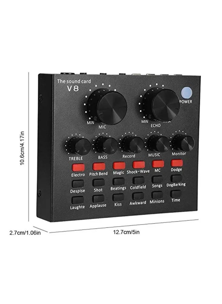 Generic V8 Multifunctional Live Sound Card USB Audio Interface Intelligent Volume Adjustable Audio Mixer Sound Card for Recording Hosting Speech  - Image 3