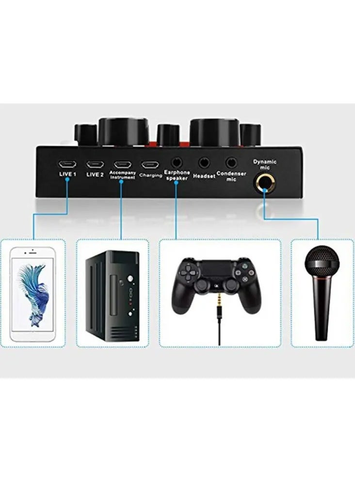 Generic V8 Multifunctional Live Sound Card USB Audio Interface Intelligent Volume Adjustable Audio Mixer Sound Card for Recording Hosting Speech  - Image 5