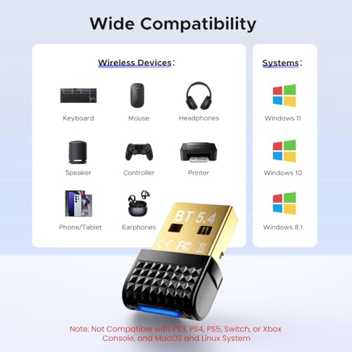 Arvox USB Bluetooth 5.4 Adapter for PC BR + EDR + BLE, RTL8761B Chipset Bluetooth Dongle Receiver Supports Windows 11/10/8.1/7 for Desktop, Laptop, Mouse, Keyboard, Printers, Headsets, Speakers - Image 3