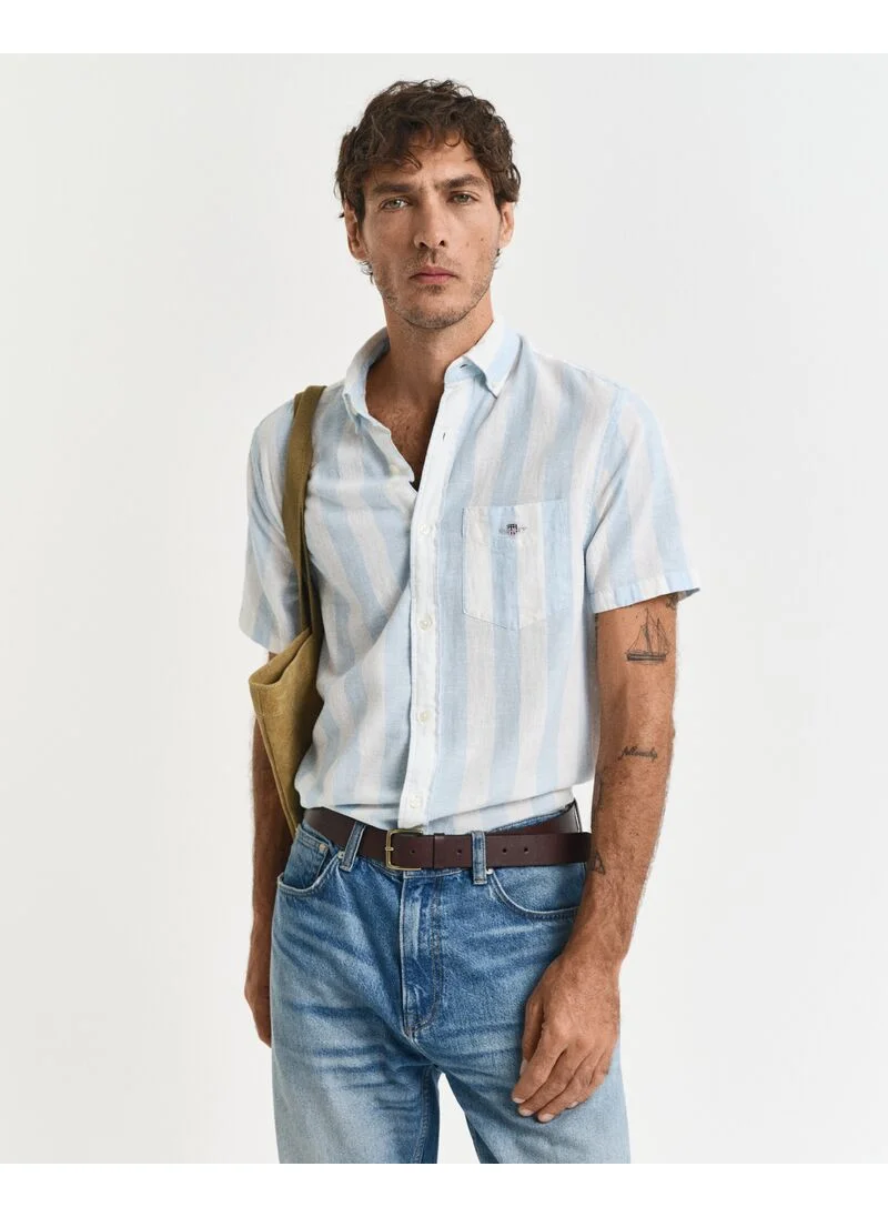 غانت Gant Regular Cotton Linen Stripe Ss Shirt