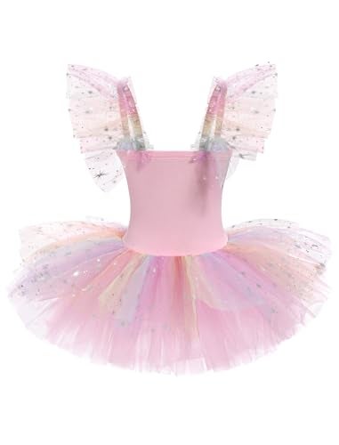 ODASDO Girls Ballet Leotard Dress Spaghetti Straps Camisole Puffy Tutu Tulle Princess Dresses Kids Gymnastics Ballerina Swan Lake Stage Performance Competition Training Class Dancewear Pink 1112Y - Image 3