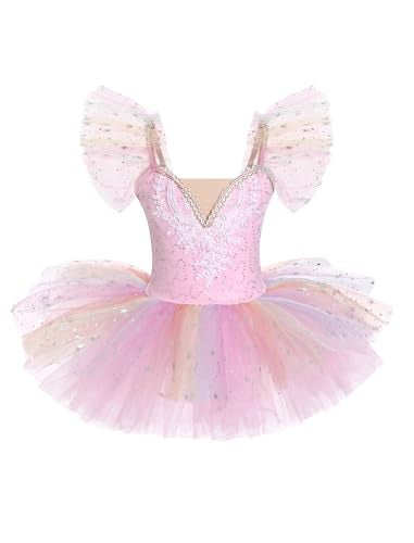 ODASDO Girls Ballet Leotard Dress Spaghetti Straps Camisole Puffy Tutu Tulle Princess Dresses Kids Gymnastics Ballerina Swan Lake Stage Performance Competition Training Class Dancewear Pink 1112Y - Image 1