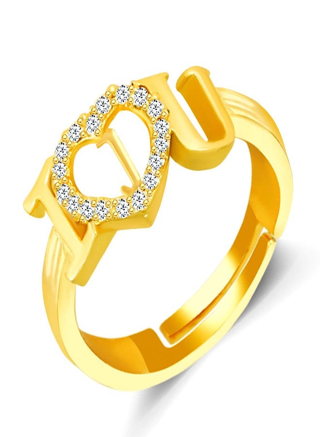 MEENAZ CZ Jewellery Valentine Latest American diamond Adjustable I Love You Heart Gold Initial Letter Name Alphabet J AD Finger Rings for women girls girlfriend couples lovers Stylish design -FR-M784 - Image 1