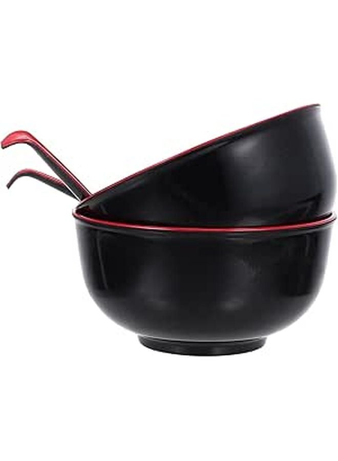 Melamine Ramen Bowl Set 4pcs 5.5 Inch Two Tone Soup Noodle Bowls with Spoons - Image 1