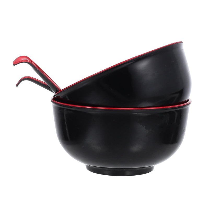 Melamine Ramen Bowl Set 4pcs 5.5 Inch Two Tone Soup Noodle Bowls with Spoons - Image 2