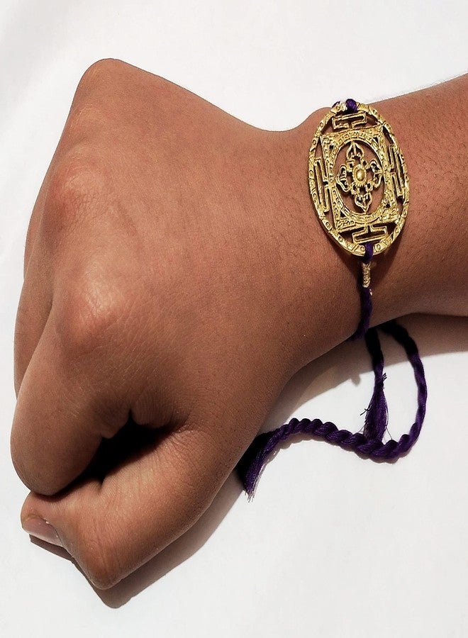 athizay Brass Rakhi with purple thread colour of The Third Eye Chakra For Bhaiya Rakhis Cutwork Brass Dial for Rakshabandhan - Image 3