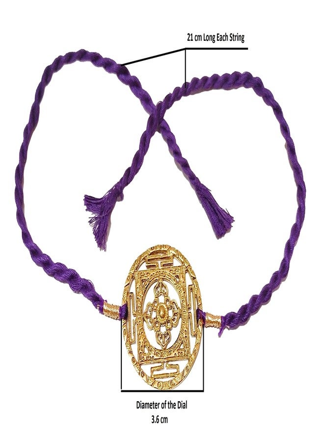athizay Brass Rakhi with purple thread colour of The Third Eye Chakra For Bhaiya Rakhis Cutwork Brass Dial for Rakshabandhan - Image 2