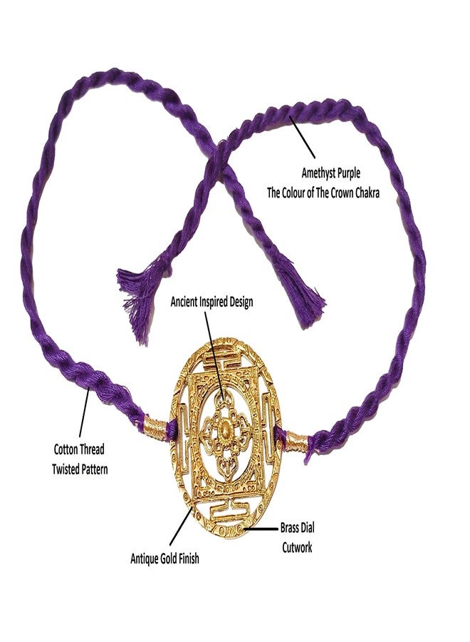 athizay Brass Rakhi with purple thread colour of The Third Eye Chakra For Bhaiya Rakhis Cutwork Brass Dial for Rakshabandhan - Image 5