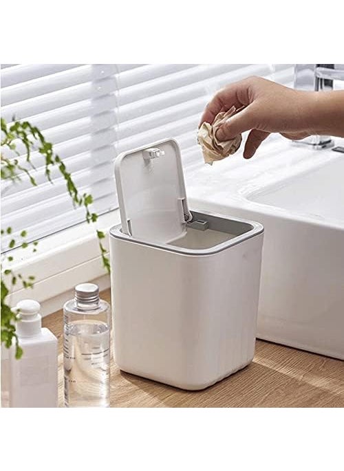 VELUZA VELUZA Table DustbinPlastic Swinging Lid Waste Storage Garbage BinDesktop Trash Can For Study Table Officewhite pack of 1  - Image 5