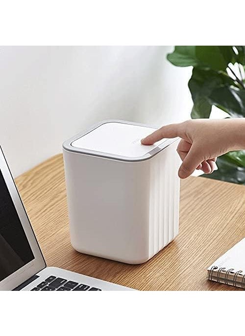 VELUZA VELUZA Table DustbinPlastic Swinging Lid Waste Storage Garbage BinDesktop Trash Can For Study Table Officewhite pack of 1  - Image 2