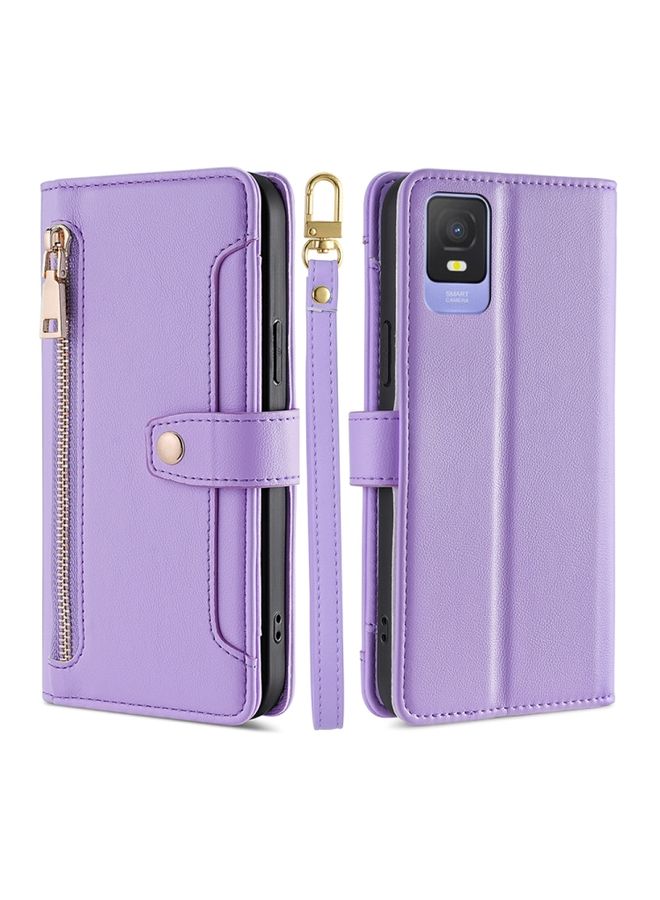 Case Cover For TCL 403 Sheep Texture Cross-body Zipper Wallet Leather Phone Case Purple