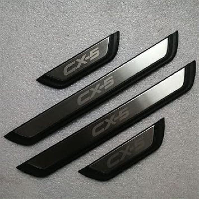 Car Door Sill Protector: 4-Piece Stainless Steel Kit - All-Weather Rust Resistant Peel-And-Stick Scuff Plate for 2017-2025 Mazda CX-5 Interior Protection - Image 3