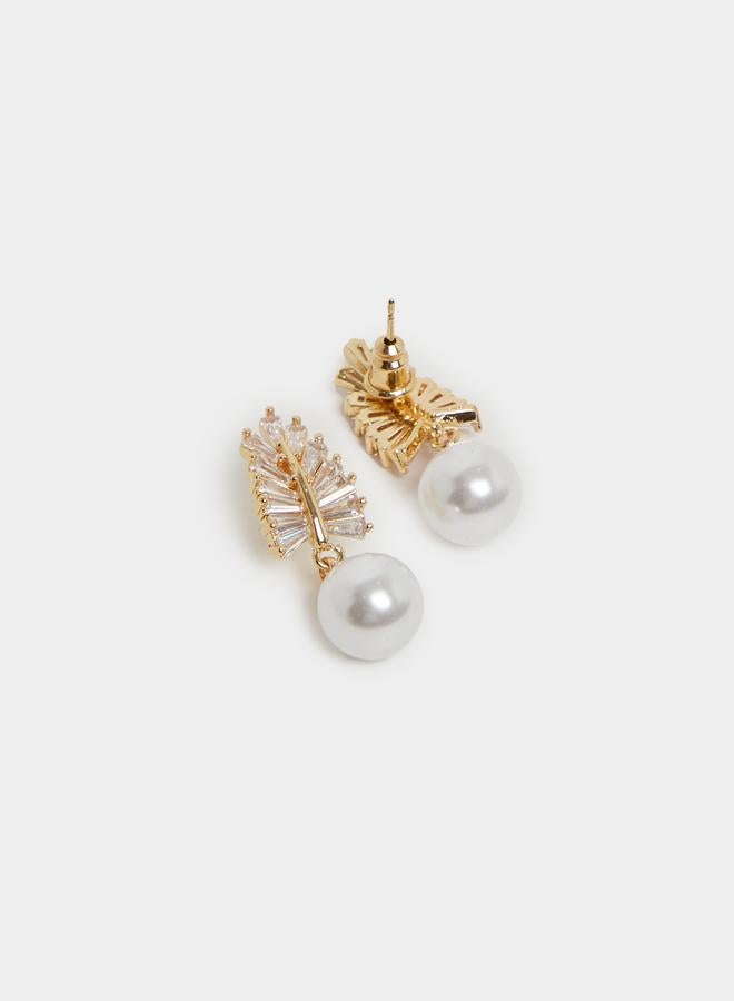 Styli Faux Pearl Drop Leaf Dangle Earrings - Image 3