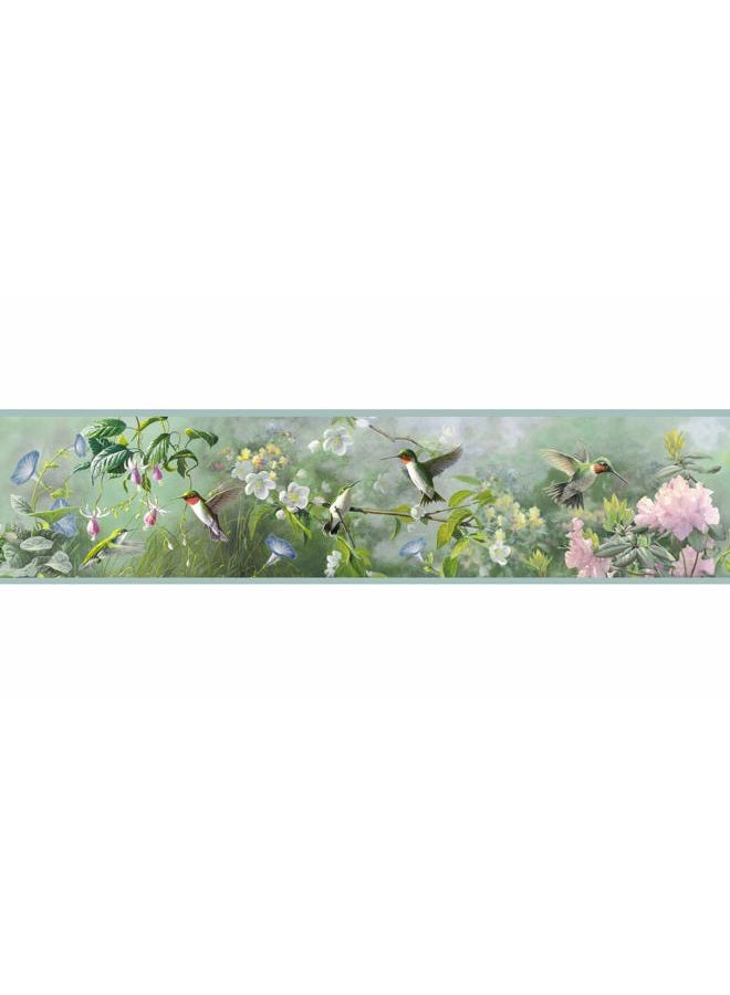 Chesapeake HTM48531B Ruby Green Hummingbird Garden Wallpaper Border - Image 1