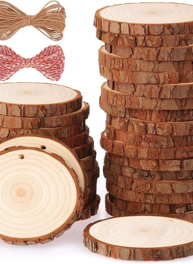 Fuyit Natural Wood Slices 30 Pcs 2.4-2.8 Inches Craft Wood Kit Unfinished Predrilled with Hole Wooden Circles Tree Slices for Arts and Crafts Christmas Ornaments DIY Crafts - Image 1