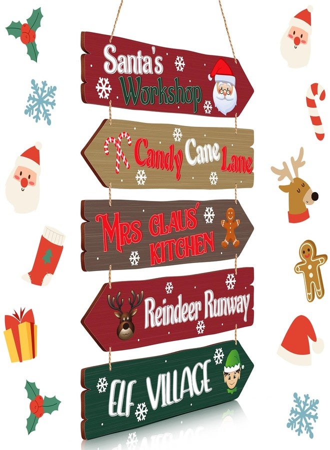 Patelai Christmas Wall Decor Santa Wood Door Sign Christmas Arrow Door Decoration Hanging Plaque Rustic Farmhouse Wreaths for Holiday Indoor Outdoor Porch - Image 1