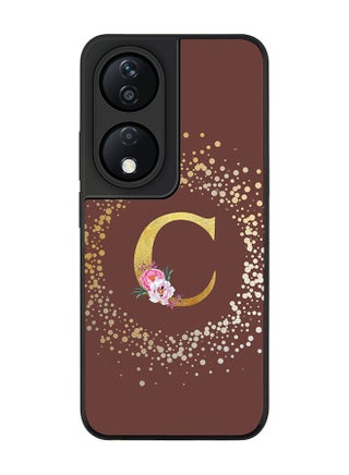 Custom Monogram Initial Letter Floral Pattern Alphabet - C  (Brown )