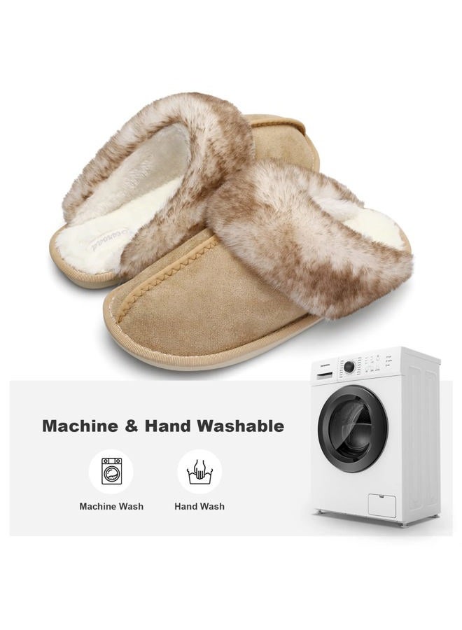 Besroad Winter Fuzzy House Slippers Sandals Plush Faux Fur Fluffy Flats Slippers Warm Slide Shoes for Women, Brown, 10-11 - Image 4