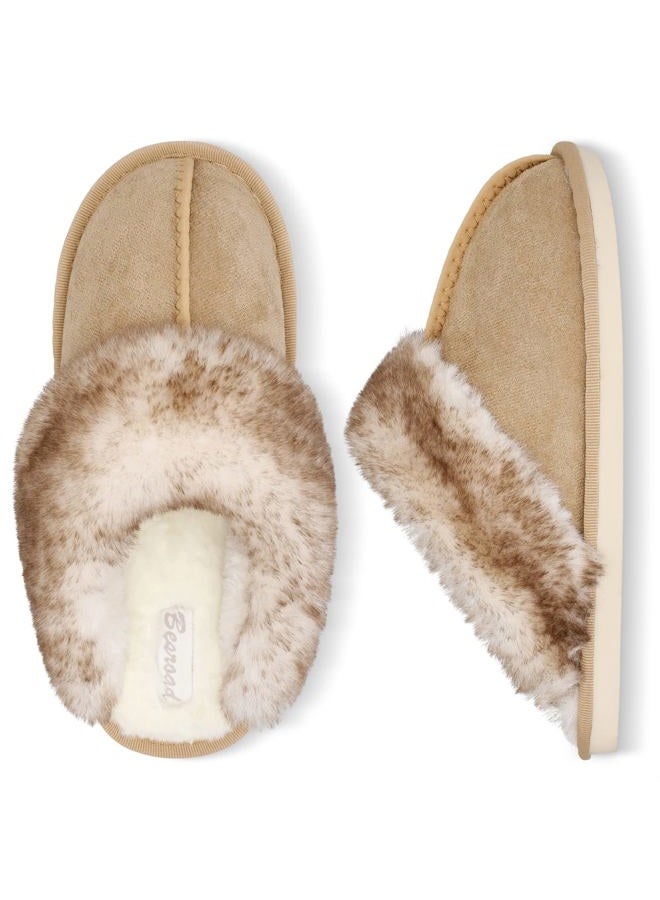 Besroad Winter Fuzzy House Slippers Sandals Plush Faux Fur Fluffy Flats Slippers Warm Slide Shoes for Women, Brown, 10-11 - Image 1