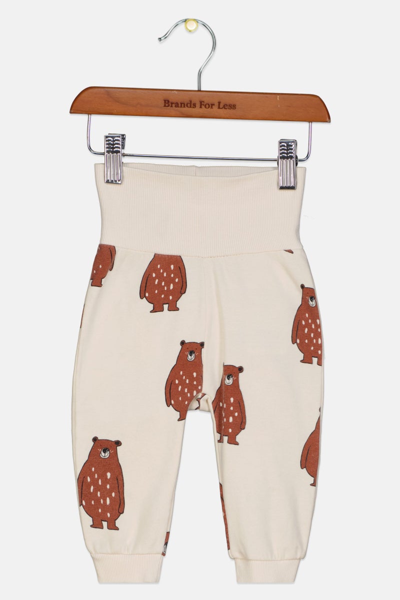 NAME IT Toddlers Boy Bear Print Pants, Cream - Image 1