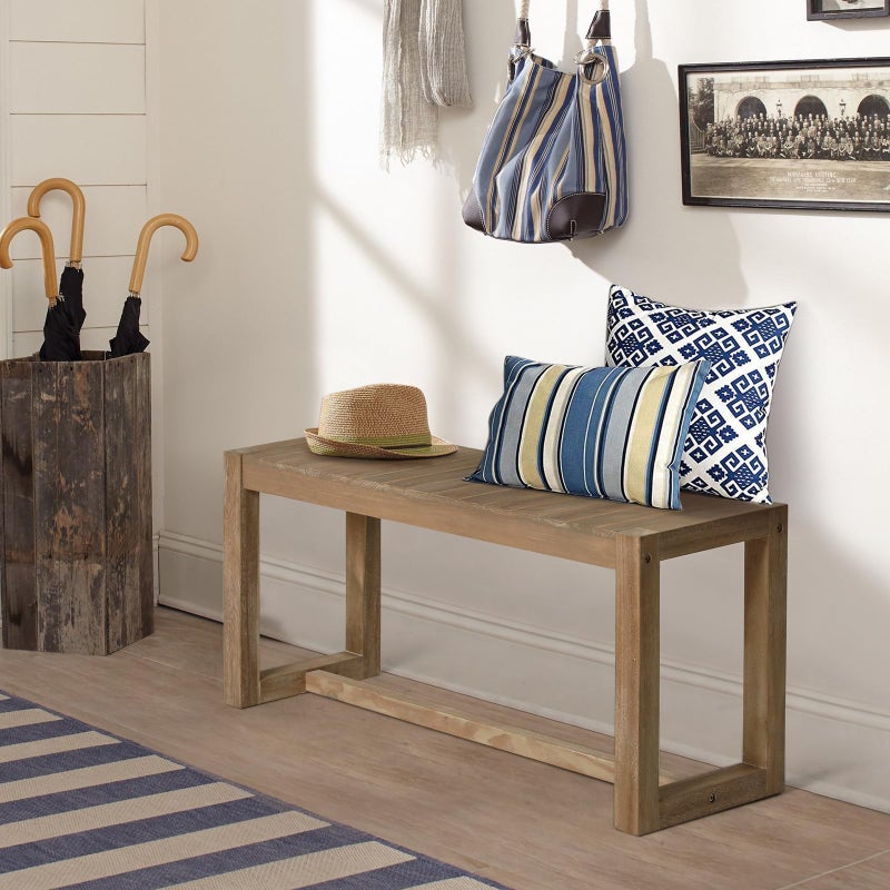 Wnutrees Farmhouse Solid Wood Bench, 31" Line Pattern Splicing Entryway Bench, Narrow Bench Seat for Living Room, Dining Room, Bathroom, Indoors, Natural - Image 5