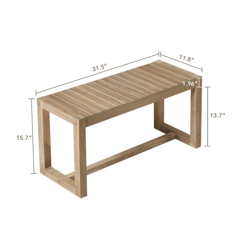 Wnutrees Farmhouse Solid Wood Bench, 31" Line Pattern Splicing Entryway Bench, Narrow Bench Seat for Living Room, Dining Room, Bathroom, Indoors, Natural - Image 3