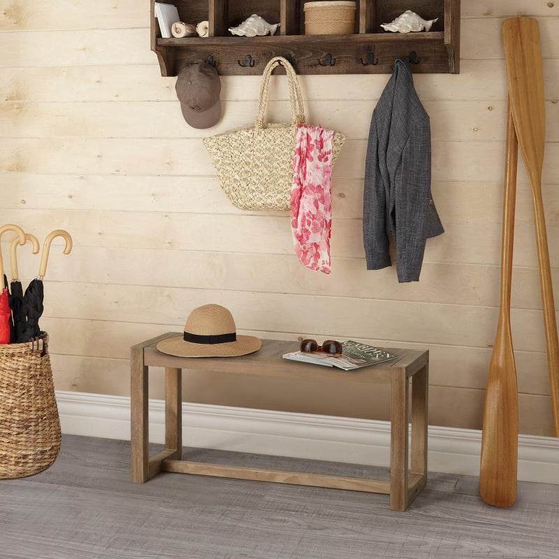 Wnutrees Farmhouse Solid Wood Bench, 31" Line Pattern Splicing Entryway Bench, Narrow Bench Seat for Living Room, Dining Room, Bathroom, Indoors, Natural - Image 4