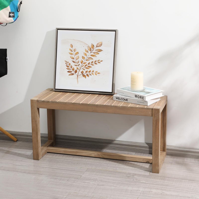 Wnutrees Farmhouse Solid Wood Bench, 31" Line Pattern Splicing Entryway Bench, Narrow Bench Seat for Living Room, Dining Room, Bathroom, Indoors, Natural - Image 1