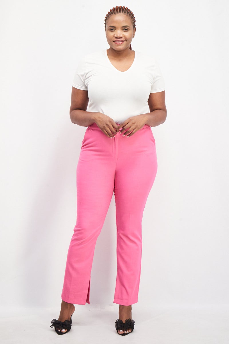 Reserved سروال نسائي بقصة عادية، منسوج، لون وردي داكن - Image 4