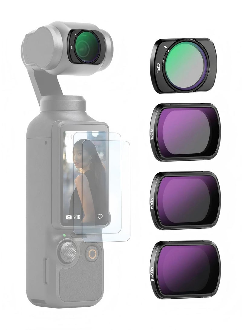 نيوير DJI OSMO Pocket 4 Pocket 3 (CPL ND16 ND64 ND256)4Pack Filter Kit وحافظة شاشة AR المزدوجة المتوافقة مع DJI OSMO Pocket 3 Pocket 4 Creator Combo إكسسوارات كاميرا حركية إطار ألومنيوم مرشح كثافة محايدة بصرية زجاج ضوئي (CPL ND16 ND64 ND256) 4Pack مجموعة المرشحات وقارطين واقي للشاشة AR - Image 1