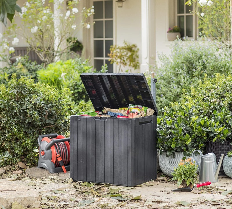 City 113L Outdoor 96% recycled Small Balcony Garden Furniture Storage Box Grey Wood Panel Effect | Fade Free | All Weather Resistant | Safe and Secure | Zero Maintenance | 2 year Warranty - Image 3