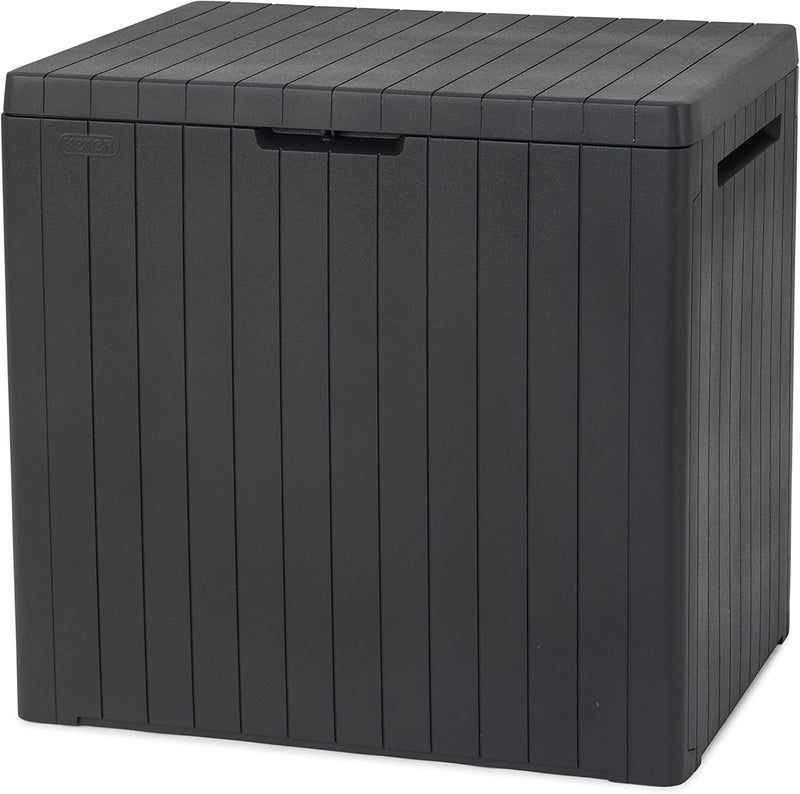 City 113L Outdoor 96% recycled Small Balcony Garden Furniture Storage Box Grey Wood Panel Effect | Fade Free | All Weather Resistant | Safe and Secure | Zero Maintenance | 2 year Warranty - Image 1