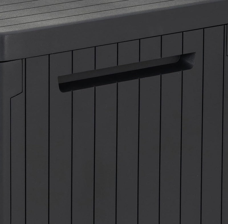 City 113L Outdoor 96% recycled Small Balcony Garden Furniture Storage Box Grey Wood Panel Effect | Fade Free | All Weather Resistant | Safe and Secure | Zero Maintenance | 2 year Warranty - Image 4