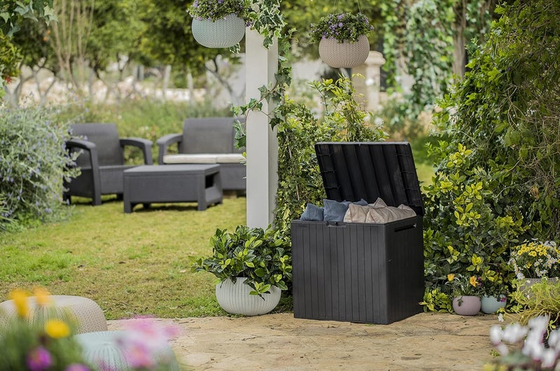 City 113L Outdoor 96% recycled Small Balcony Garden Furniture Storage Box Grey Wood Panel Effect | Fade Free | All Weather Resistant | Safe and Secure | Zero Maintenance | 2 year Warranty - Image 5