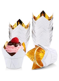 KASTWAVE Tulip Baking Cups, 50Pcs Disposable Ramekins Aluminum Foil Cupcake Wrappers, Dessert Cups Creme Brulee Containers Muffin Liners for Wedding, Birthday, Parties  - Image 1