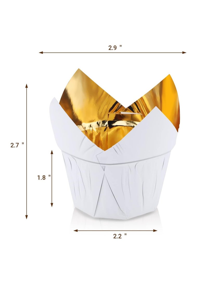 Tulip Baking Cups, 50Pcs Disposable Ramekins Aluminum Foil Cupcake Wrappers, Dessert Cups Creme Brulee Containers Muffin Liners for Wedding, Birthday, Parties