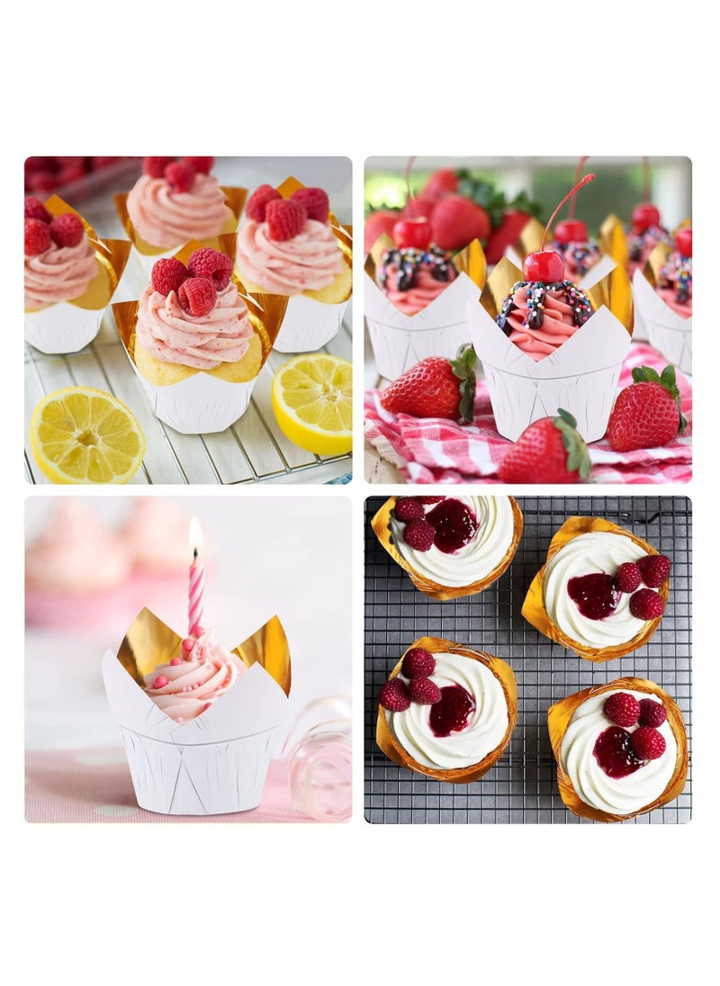 KASTWAVE Tulip Baking Cups, 50Pcs Disposable Ramekins Aluminum Foil Cupcake Wrappers, Dessert Cups Creme Brulee Containers Muffin Liners for Wedding, Birthday, Parties  - Image 3