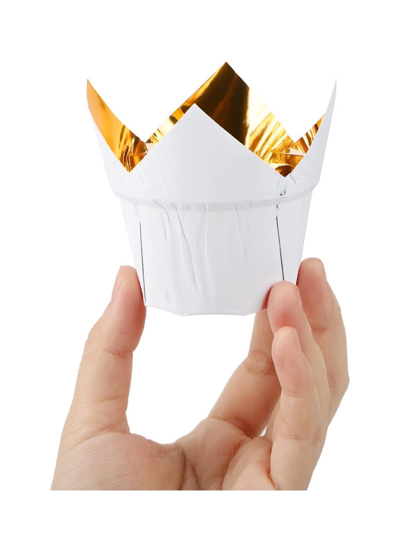 KASTWAVE Tulip Baking Cups, 50Pcs Disposable Ramekins Aluminum Foil Cupcake Wrappers, Dessert Cups Creme Brulee Containers Muffin Liners for Wedding, Birthday, Parties  - Image 4