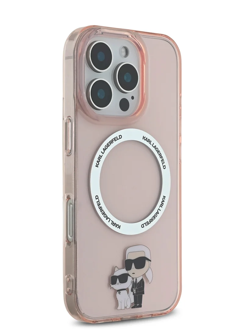 كارل لاغرفيلد جراب MagSafe IML الصلب مع Nft Karl & Choupette لهاتف iPhone 16 Pro / حماية من السقوط / تصميم نحيف / خفيف الوزن / سهل التركيب - وردي