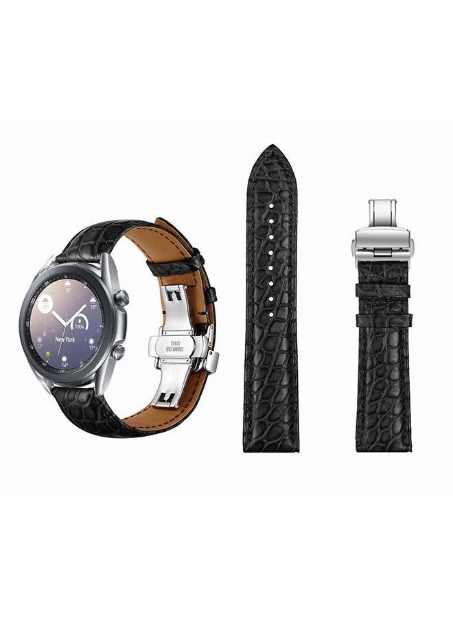 vesus Genuine Alligator Leather Replacement Band for Samsung Galaxy Watch3 41mm Black/Silver