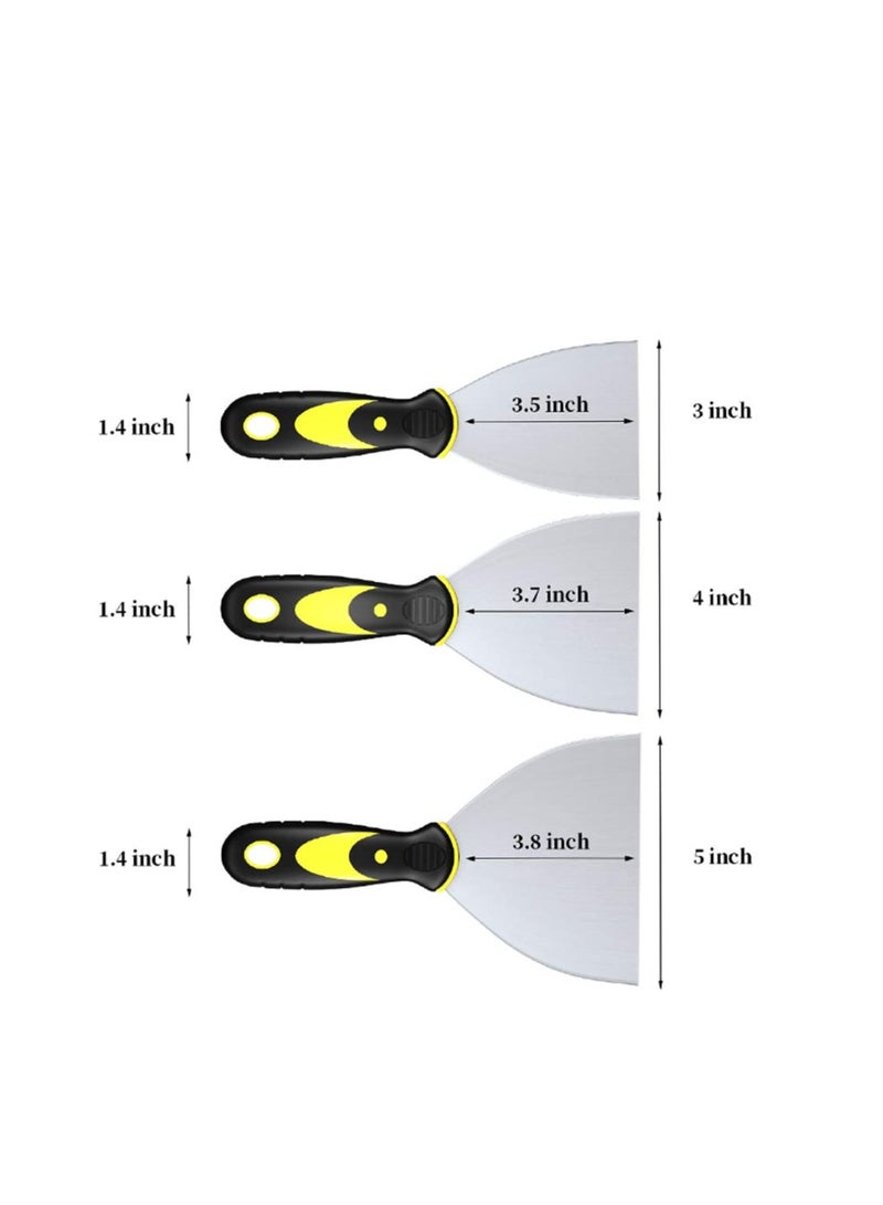 SYOSI Putty Knife Scrapers, Spackle Knife, Metal Scraper Tool for Drywall Finishing, Plaster Scraping, Decals, and Wallpaper (4 Pack, 5”, 4”, 3” Wide)  - Image 3