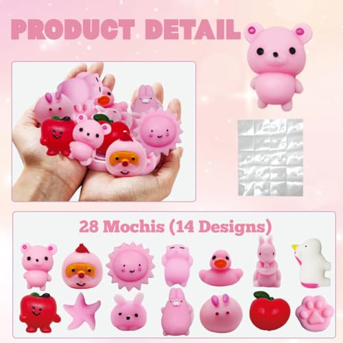 LUKBERA 28 Packs Kawaii Mochi Squishy Toys Squishies Stress Relief Fidget for Valentines Day Classroom Exchange Gifts School Prizes - Image 5