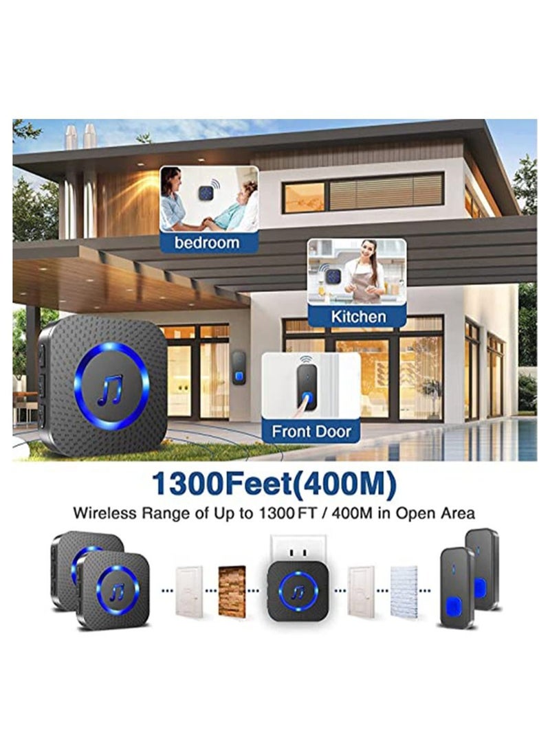 Arabest - Wireless Doorbell, Waterproof Door Bell Battery Operated at 1,300 ft with 2 Plug in Receivers Kit 2 transmitter Remote Buttons, 55 Chimes 5 Volume with LED, Loud Enough for Home Classroom - Image 1