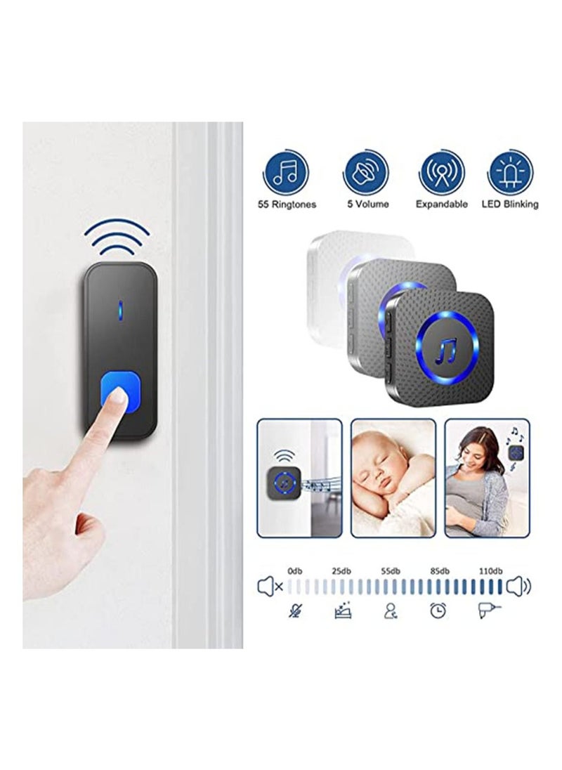 Arabest - Wireless Doorbell, Waterproof Door Bell Battery Operated at 1,300 ft with 2 Plug in Receivers Kit 2 transmitter Remote Buttons, 55 Chimes 5 Volume with LED, Loud Enough for Home Classroom - Image 1