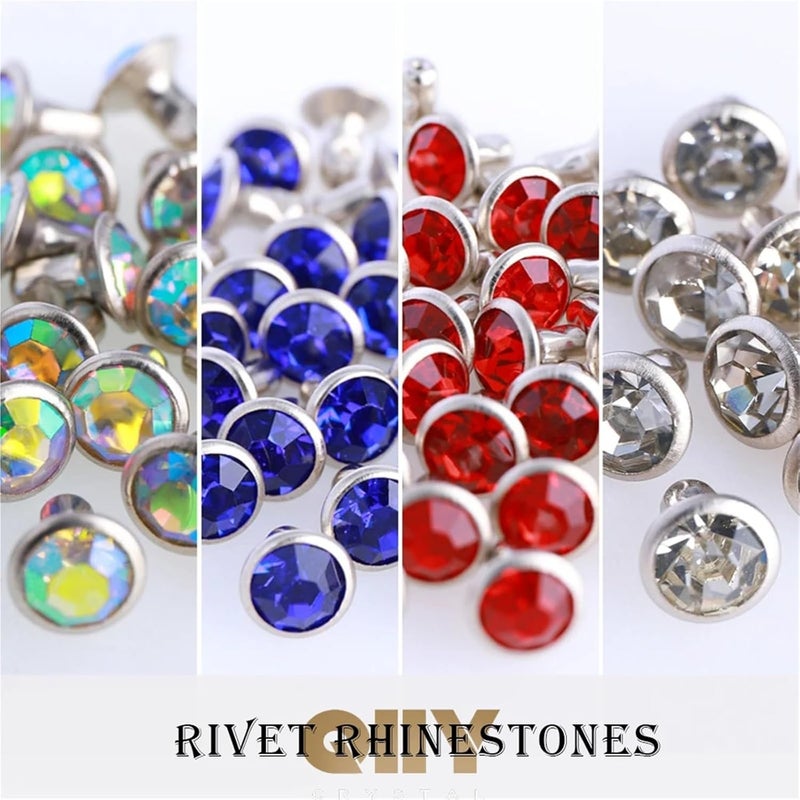 100 Sets Spikes for Crafts 6mm6/8mm Glass Rivets Rhinestone Glitter Crystal AB Silver Edge Stones Studs with Care Rhinestones for DIY Leather(Amethyst,6mm) - Image 2