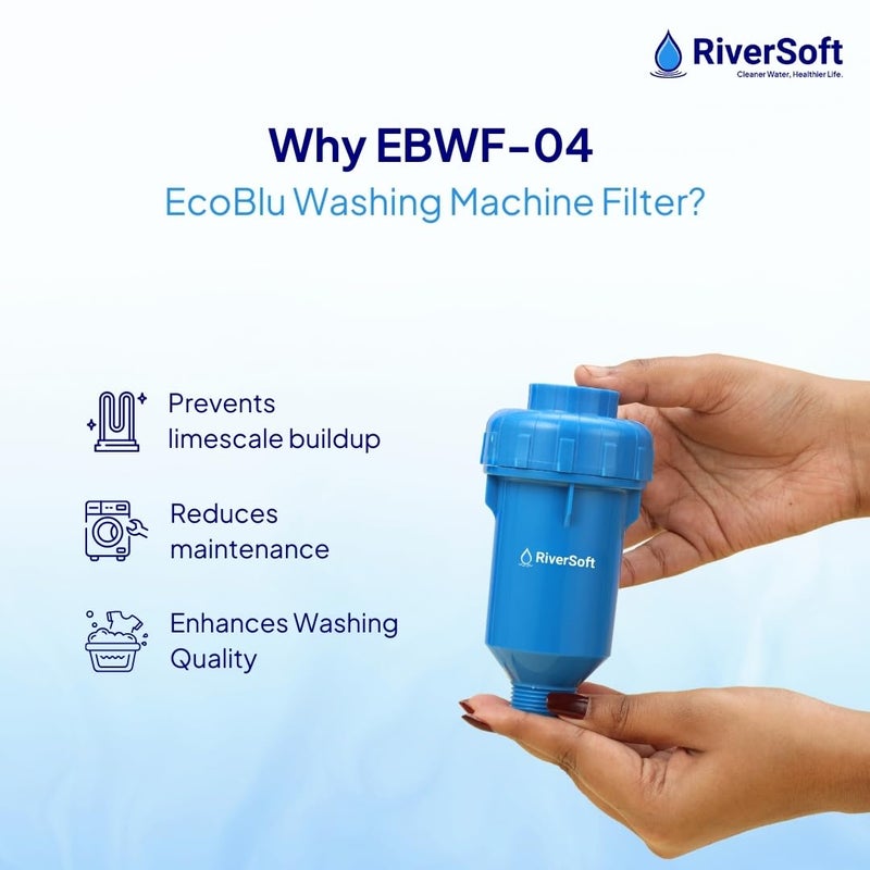 RiverSoft فلتر غسالة EcoBlu EBWF-04 للمياه العسرة | منعم مياه | يمنع تراكم الجير ويحمي الملابس | تركيب سهل (أزرق، عبوة من 1) - Image 3
